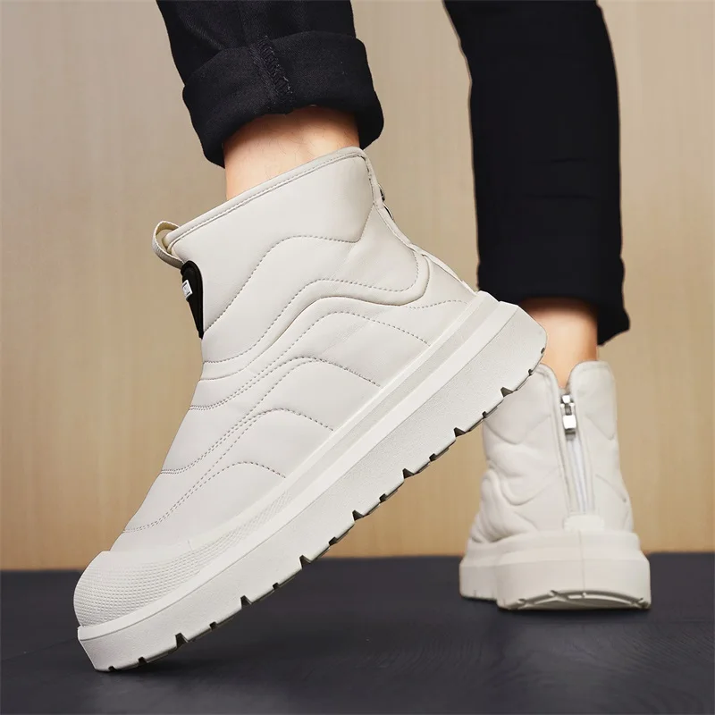 Winter White Cotton Shoes Outdoor Men's Snow Boot High-Top Casual Warm Boots Man Comfortable Slip-on Men Fashion Ankle Boot 2025