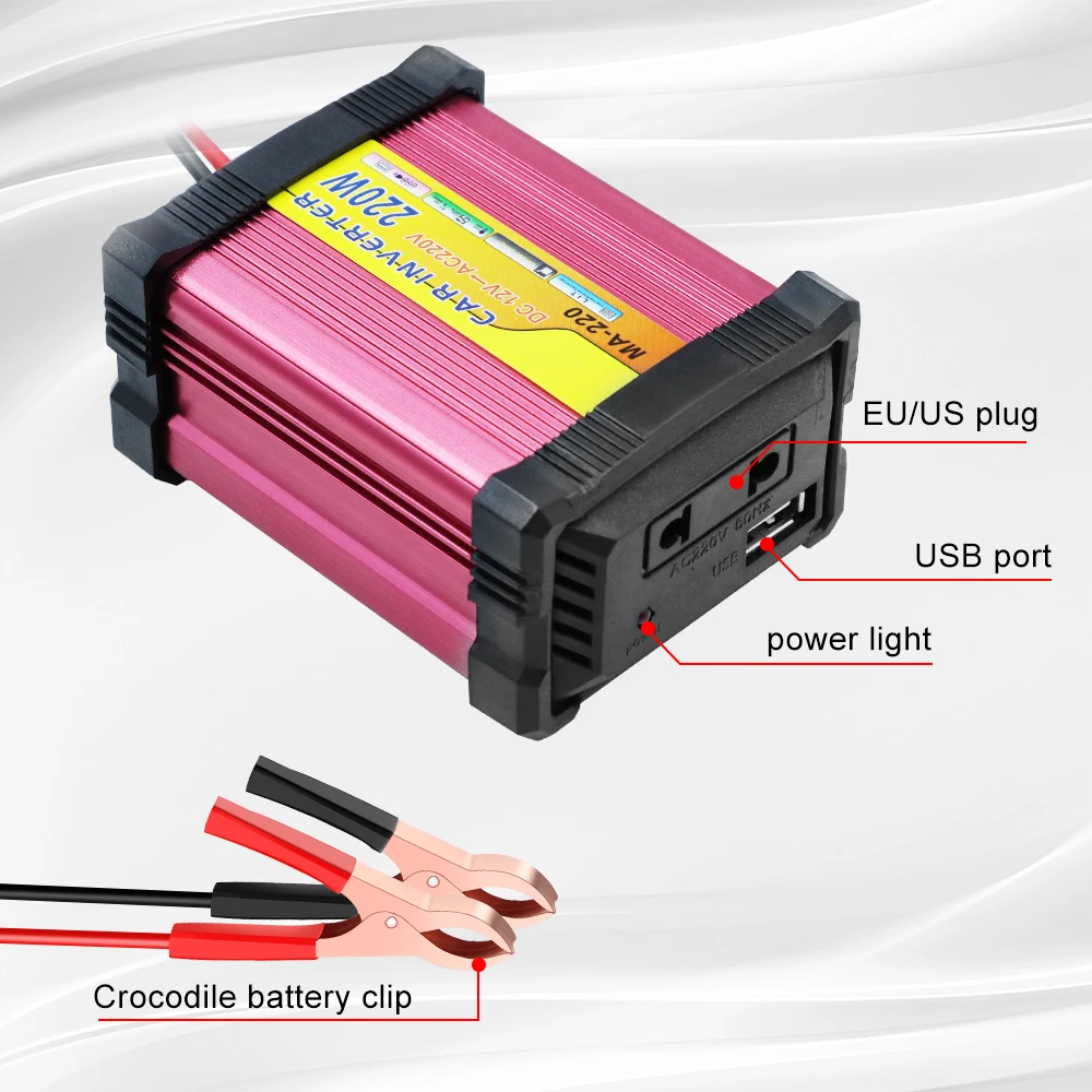 Tragbarer 220W Multifunktionaler Stromwechselrichter Batteriekonverter USB-Spannungstransformator Mehrfachschutz Auto-Stromwandler – Detail 12