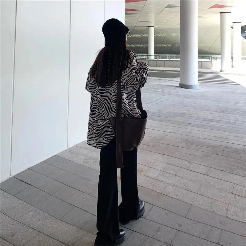 ربيع الخريف الساخن بيع فضفاضة ومريحة زيبرا طباعة تنوعا النسخة الكورية الرجعية بسيطة عارضة التخسيس في الهواء الطلق أعلى #5
