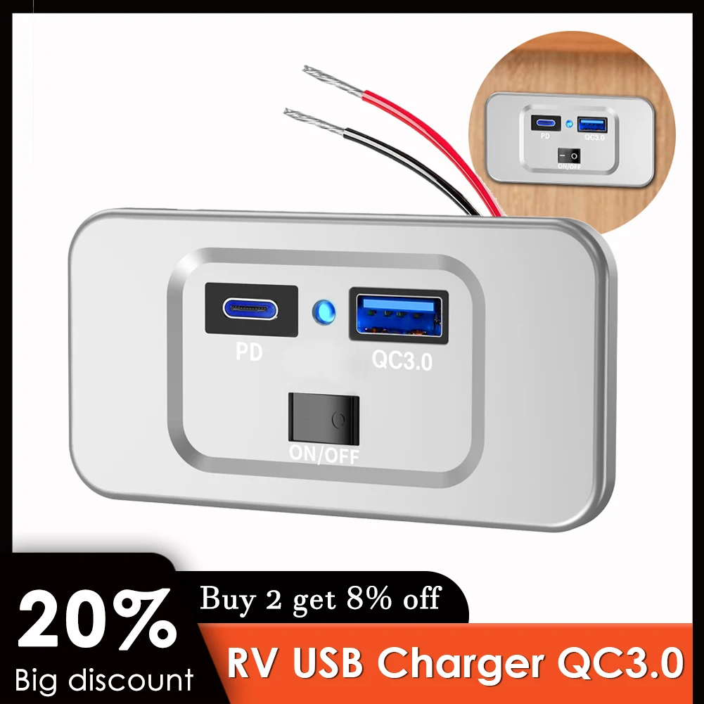 RV USB Car Charger Outlet Dual QC3.0 Output Ports Power Sockets for VW T5 T6 Camper Van RV Caravan Motorhome Accessories