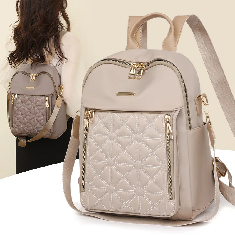 

Lingge Embroidered Double Shoulder Bag for Women New Edition Versatile Large Capacity Water Proof Travel Backpack Travel Bag