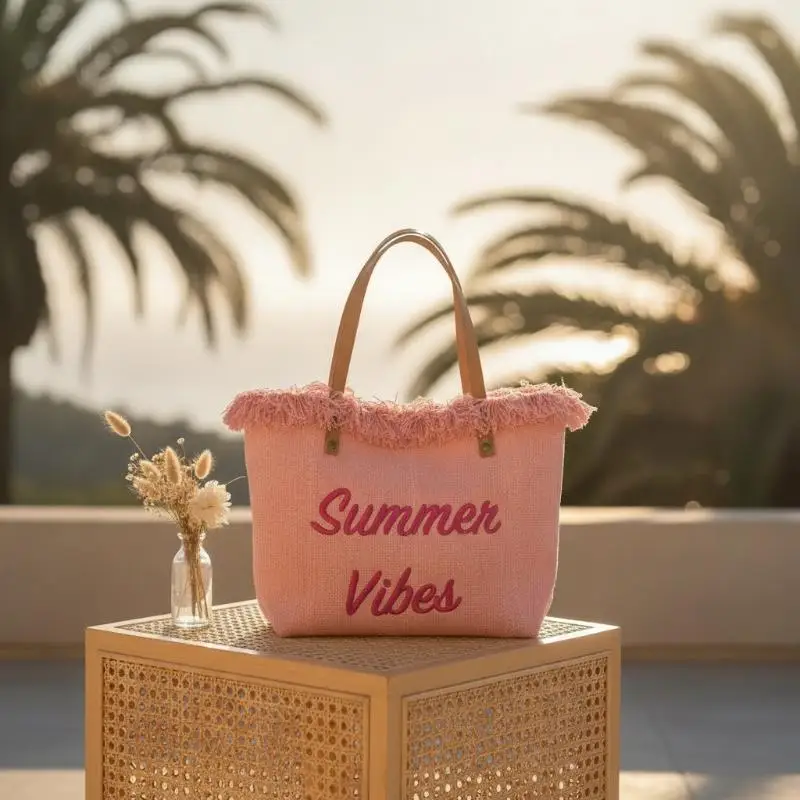 1Pcs Tassel Shopping Bag Classic Foldable Hobo Bag Nylon Tote Shoulder Handbag For Women With Embroidered Design