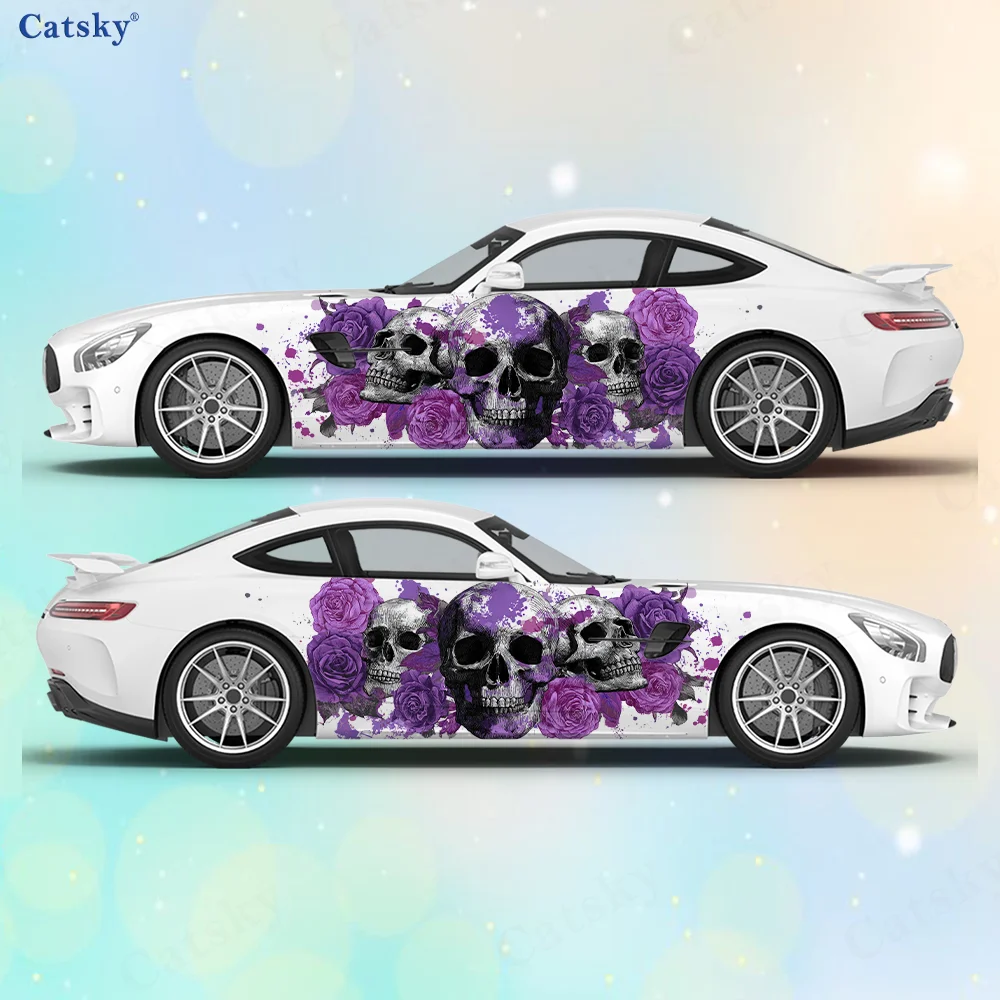 

Фиолетовые цветы, голова черепа, автомобильные виниловые наклейки, самоклеящаяся наклейка из ПВХ, подходит для грузовиков, внедорожников, украшения, автоаксессуары