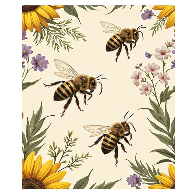 1 coperta in flanella con stampa di api e motivi floreali per un accogliente arredamento per la casa