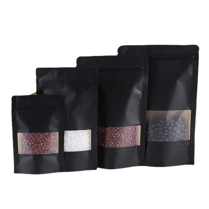 1000Pcs/Lot Stand up Black Paper Frosted Window Ziplock Bag Resealable Snack Biscuit Coffee Gifts Heat Sealing Packaging Pouches