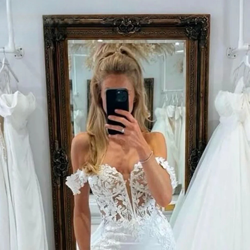 Charming Off the Shoulder Mermaid Wedding Dresses Lace Appliques Sweetheart Sweep Train Bridal Gown Robes De Mariée Customised