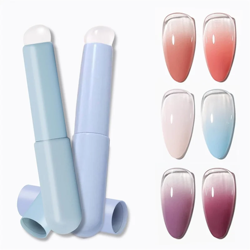 2pcs Nail Art Silicone Head Nail Brushes Makeup Applicator Sticks Reusable Chrome Glitter Beveled Head Nail Ombre Gradient Pen