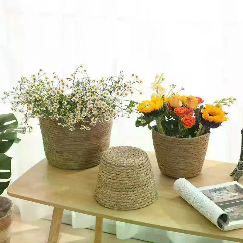 1Pcs Planter Basket Flower Pot Basket Rattan Straw Grass Woven Flowerpot Mini/S/M/L Furniture Decoration For Garden Terraces