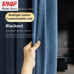 Cortinas blackout para sala de estar, quarto de luxo, algodão reforçado, linho, hotel, moda personalizada, simples, dupla face, porta de janela