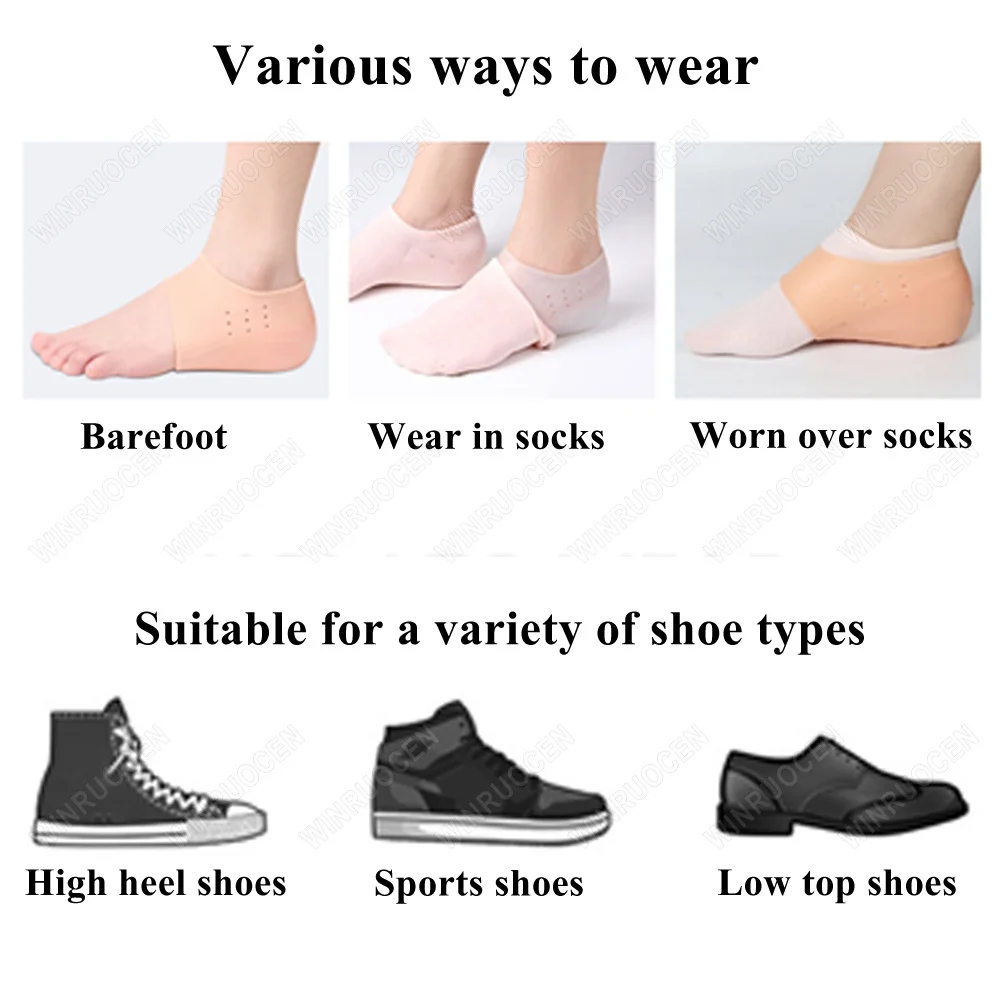 Unisex Invisible Height Increase 2-4CM Silicone Socks Gel Heel Pad Orthopedic Arch Support Heel Cushion Insoles Foot Massage Pad