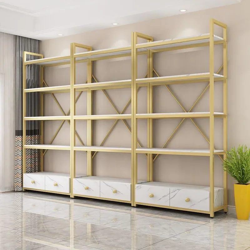 

Floor-to-ceiling light luxury gold storage rack Nordic multi-layer cosmetic display rack