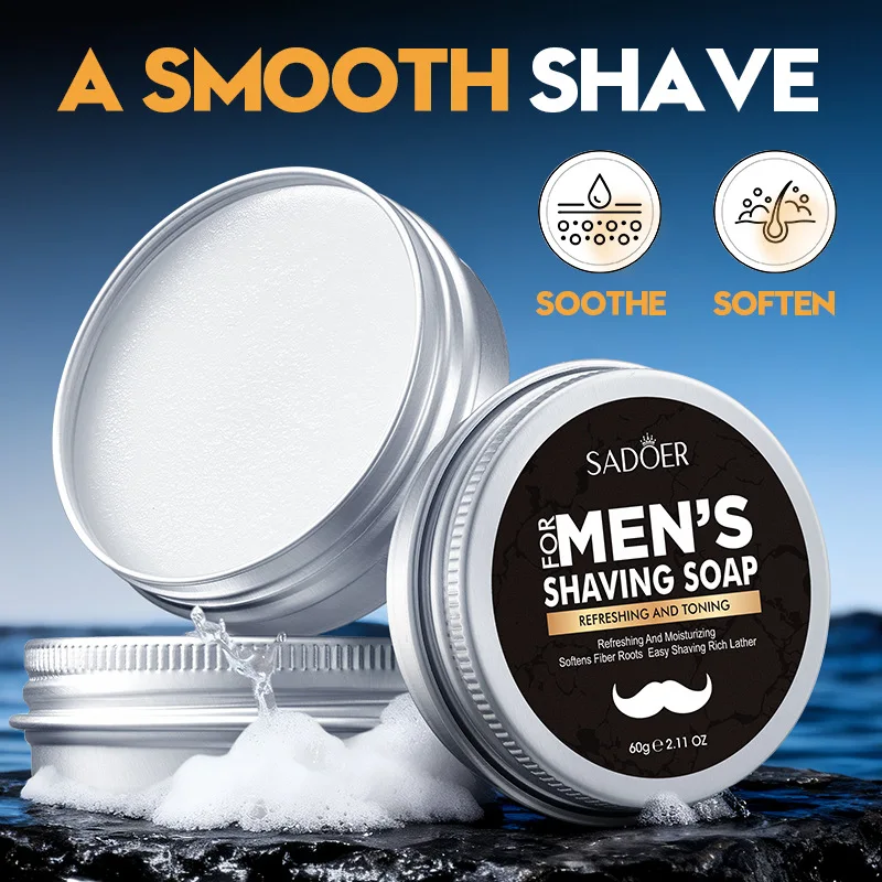 60g Mens Grooming Shaving Soap Bar Gentle Shaving Cream Rich Foam for Manual Razor Soften Beard Refreshing Toning Beard Care