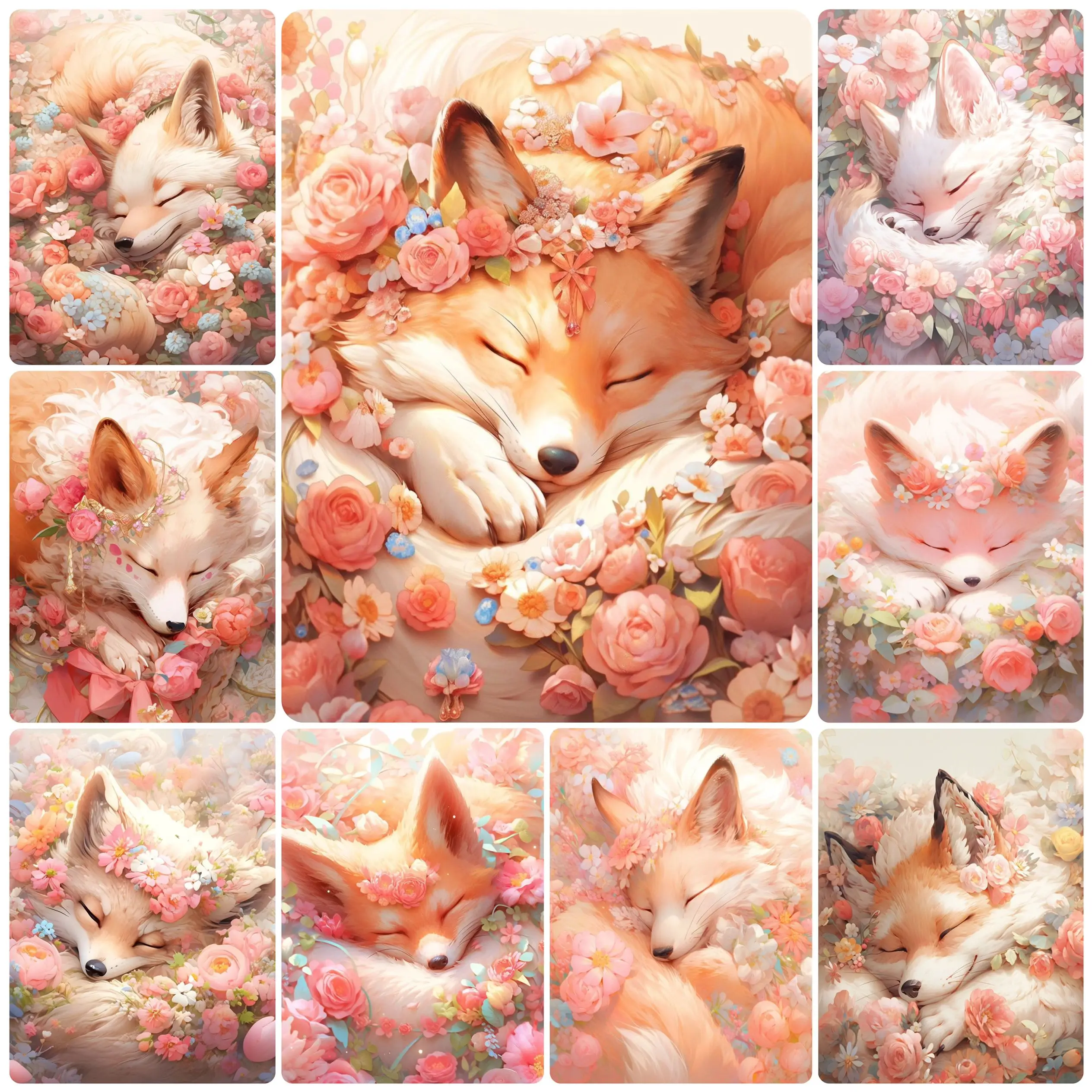 

A Sleep Fox In The Flowers 5D DIY Diamond Painting Animals Cross Stitch Full Drill Embroidery Mosaic Art Picture of Rhinestones