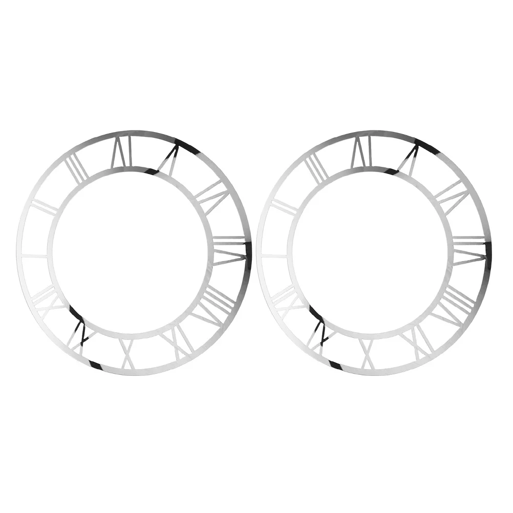 

2Pcs Round Acrylic Mirror Wall Clock Stickers Roman Numerals Clock Face Decorative Mirror Decals Living Room Bedroom Wall Decor