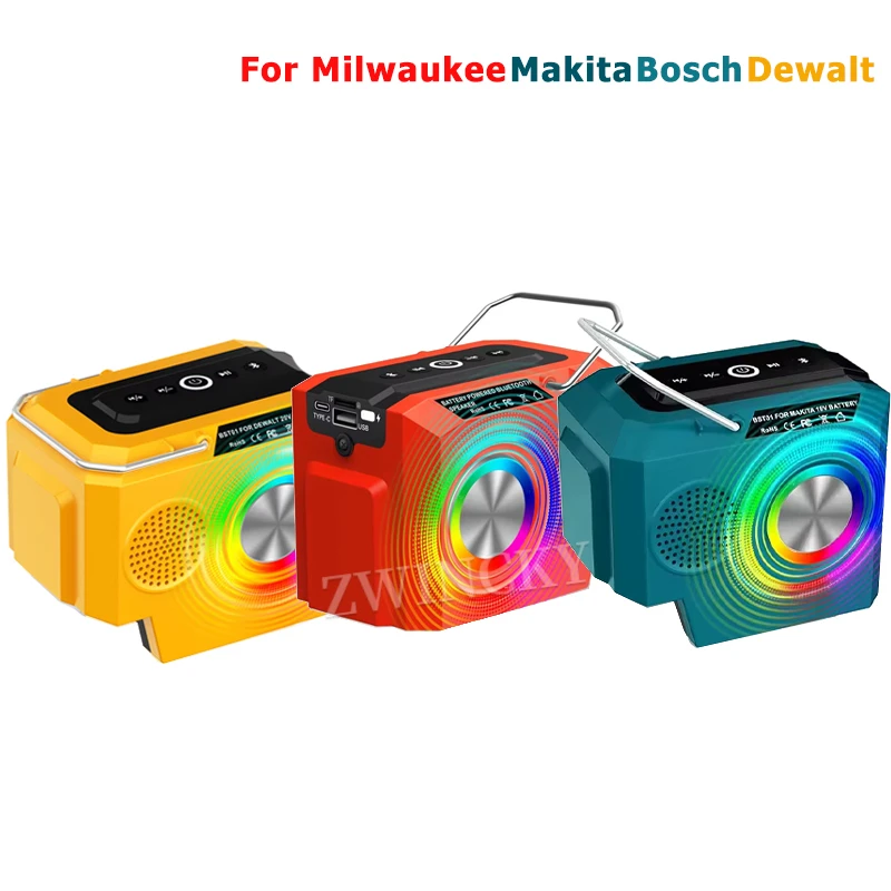 Cordless Speaker Bluetooth-compatible Speaker With USB Type-C Port For Dewalt/Milwaukee/Makita/Bosch 18V 20V Battery(No Battery)