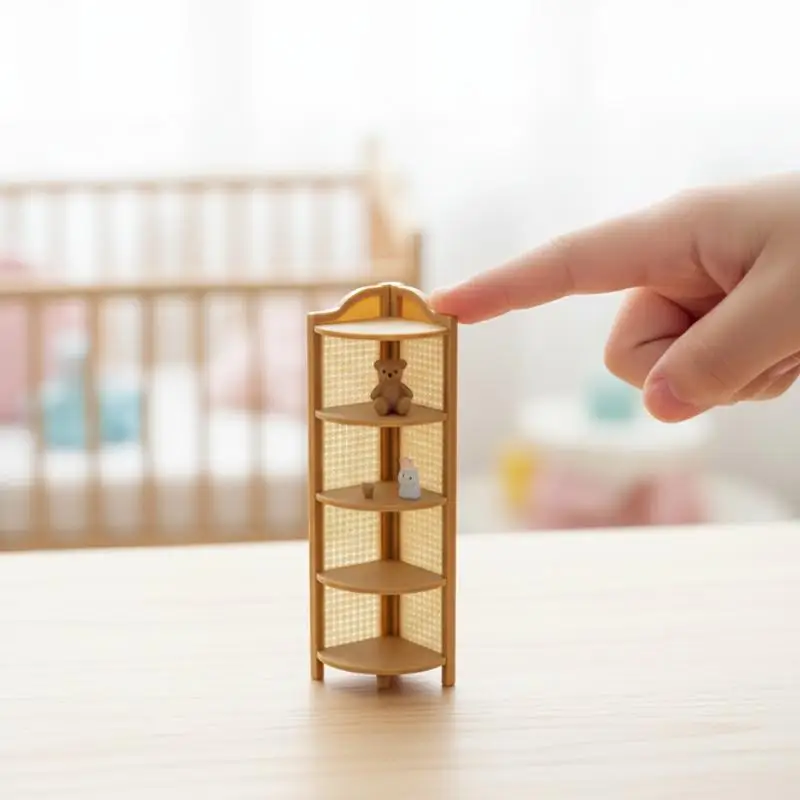 1/12 Dollhouse Simulation Miniature Corner Storage Rack Display Shelves Model Dollhouse Retro Scene Furniture Decoration Toys