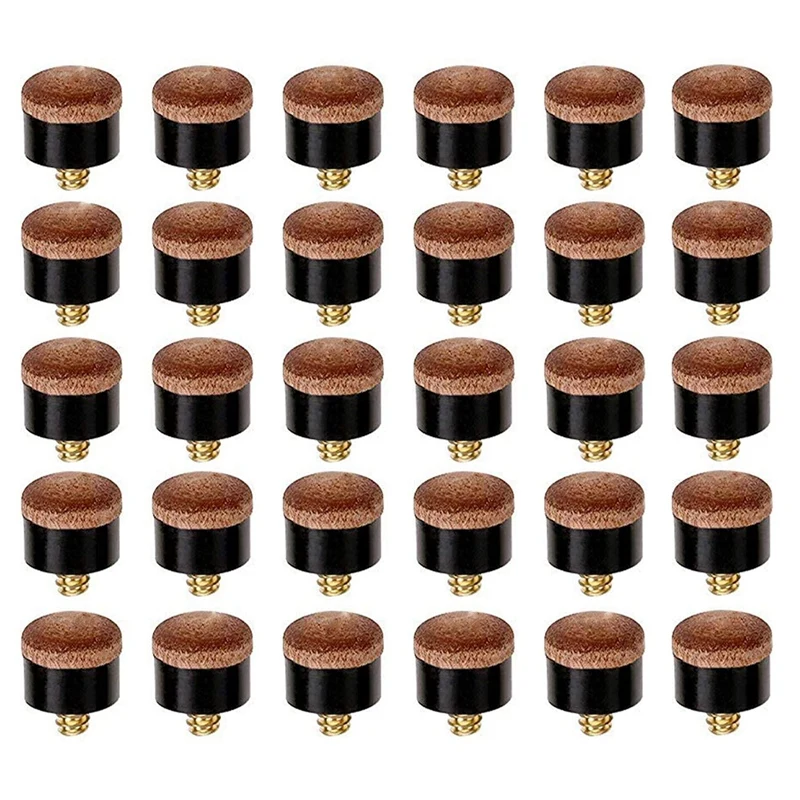 30 Pcs Billiard Pool Cue Stick Screw-On Tips 12Mm Replacement Billiard Cue Tips For Pool Cues And Snooker