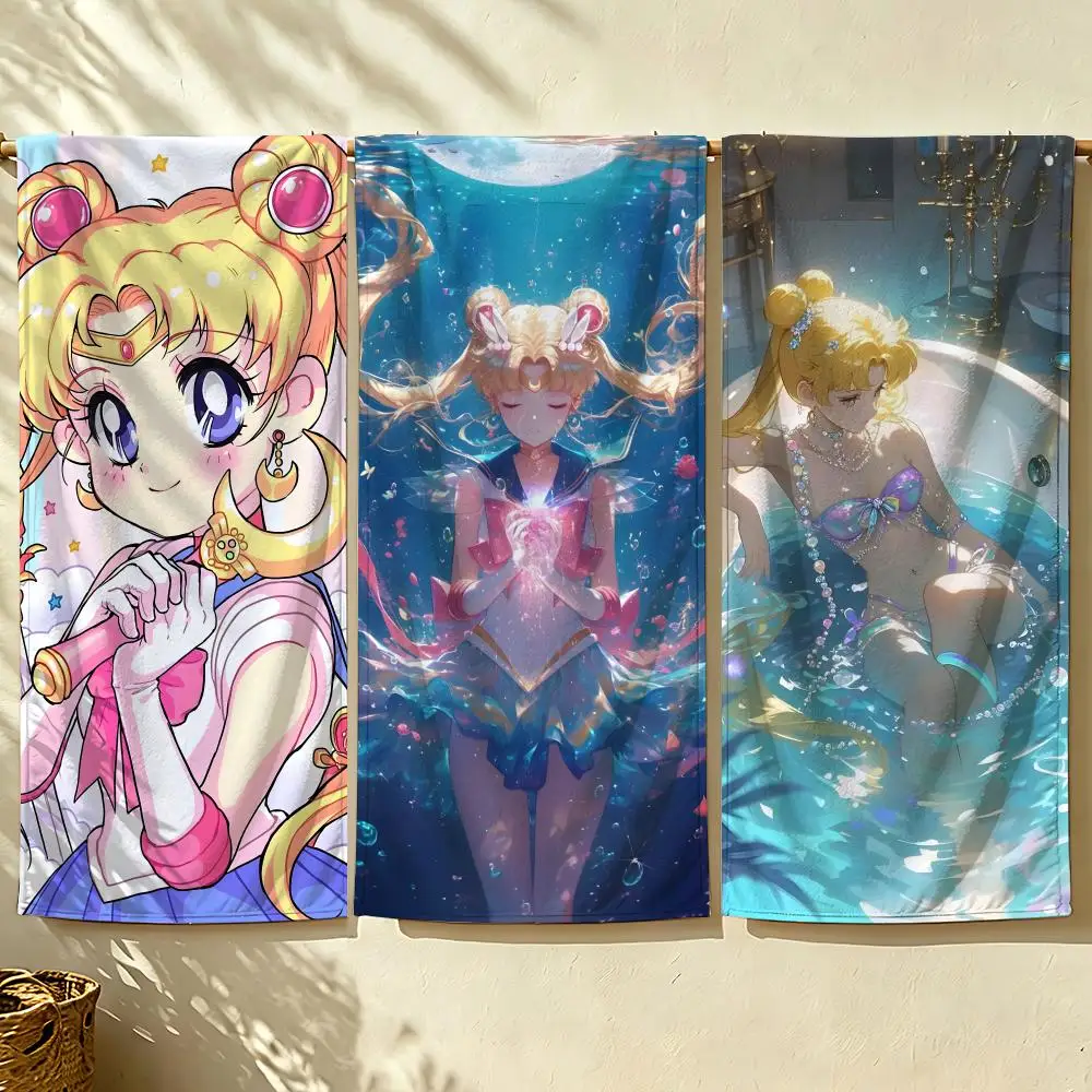 Anime S-Sailor M-Moon Towel Beach Towel, Quick Drying Absorbent Bath Towel for Swim, Gym, Camping, Outdoor Hot