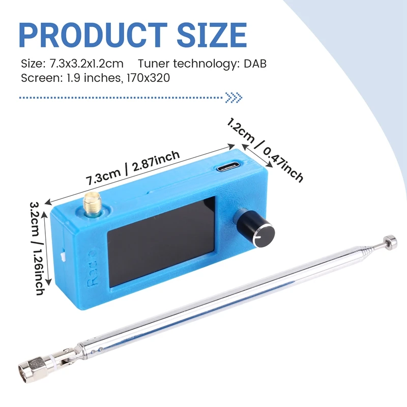ABSQ-SI4732 Pełnozakresowe radio 0,5-108 MHz Pełnozakresowe radio AM FM LSB USB o wysokiej czułości z anteną 1,9-calowy kolorowy ekran IPS