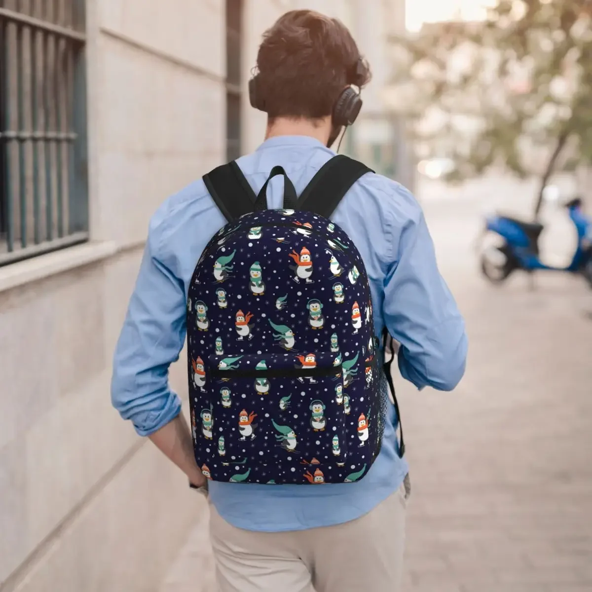 Playful Penguin Dance In Snow Student Backpack School Bag Hiking Travel Daypack for Men Women Bookbag Shoulder Bags