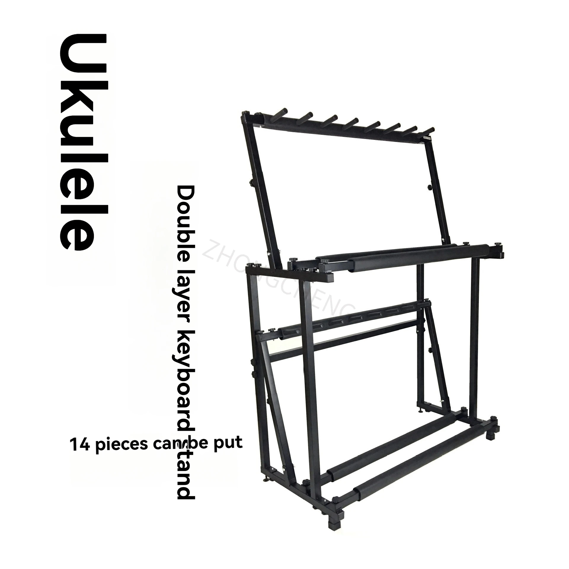 Multiple ukulele stands, double-layer display stands, double-layer 14-slot ukulele stands, and 7 piano stands.