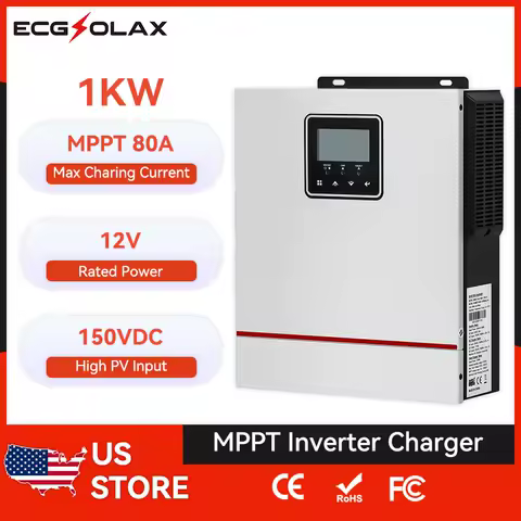 ECGSOLAX 1KW Hybrid Solar inverter 12V Single-phase 220Vac With MPPT 80A Charger Solar Off-grid Hybrid inverter Max PV 150VDC