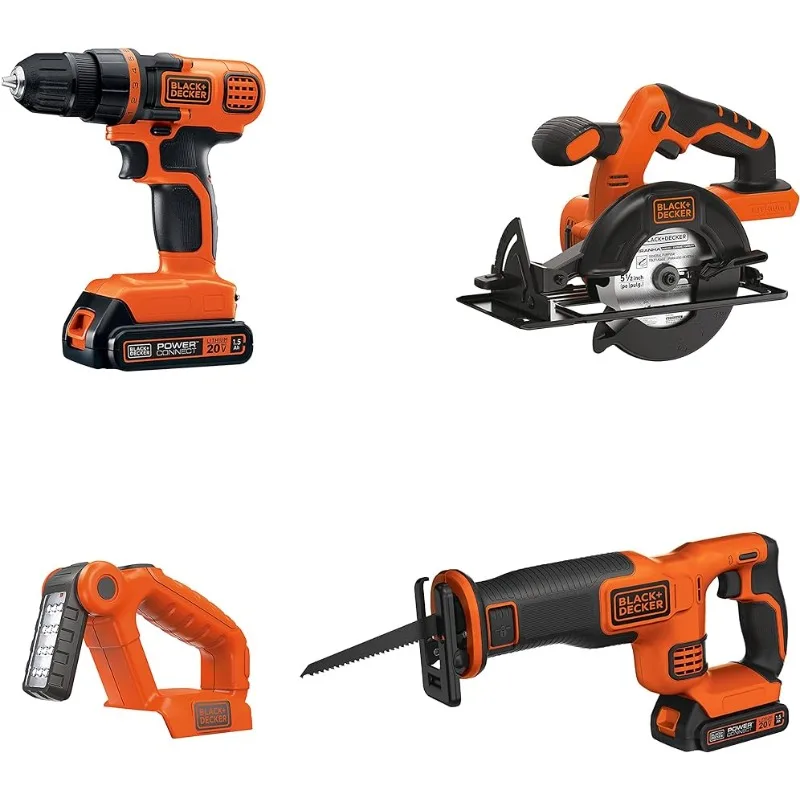 

BLACK+DECKER 20V MAX Power Tool Combo Kit, 4-Tool Cordless Power Tool Set with 2 Batteries and Charger (BD4KITCDCRL)