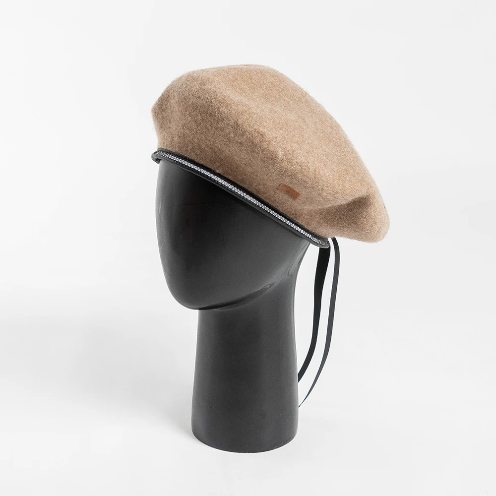 Unisex Wool Beret With Lining  and Adjustable Ribbon Band Fashion Beret Hat