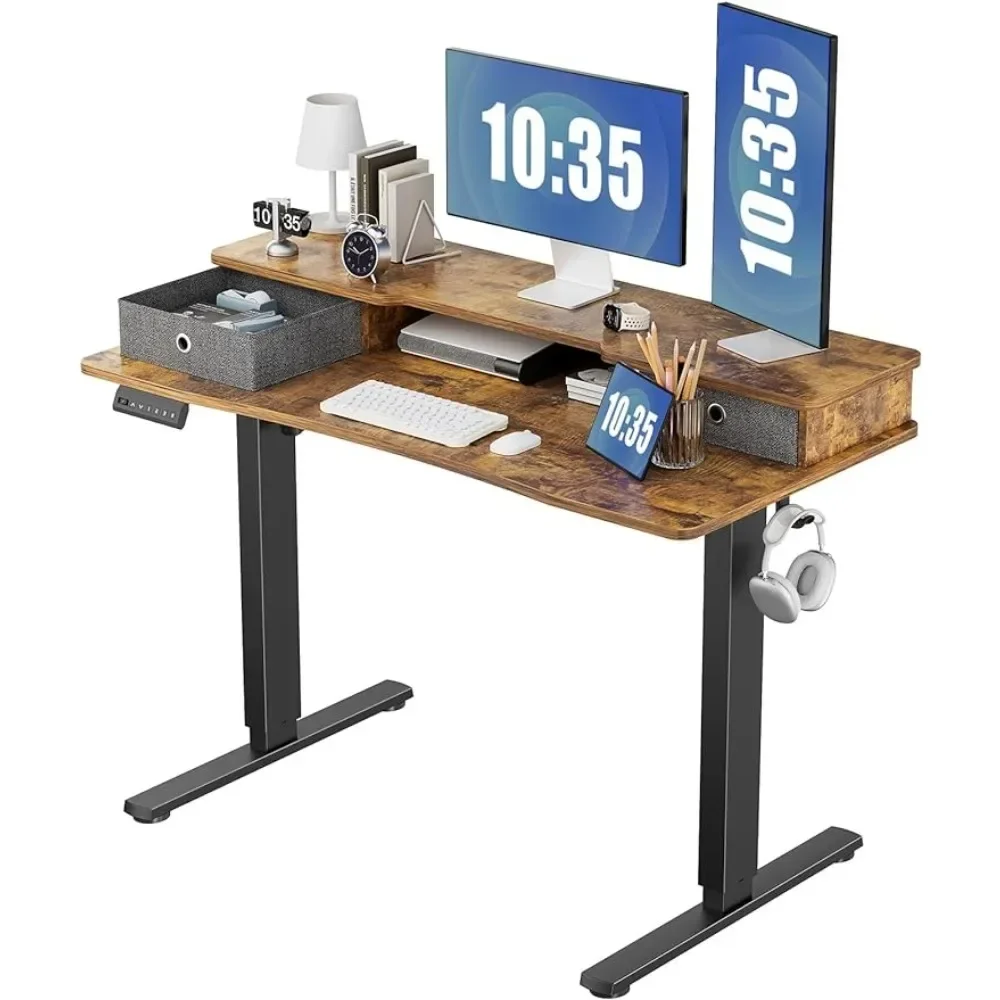 

Premium Electric Standing Desk With Double Drawer Inch Adjustable Height Sit to Stand Up Desk with Storage Shelf Freight