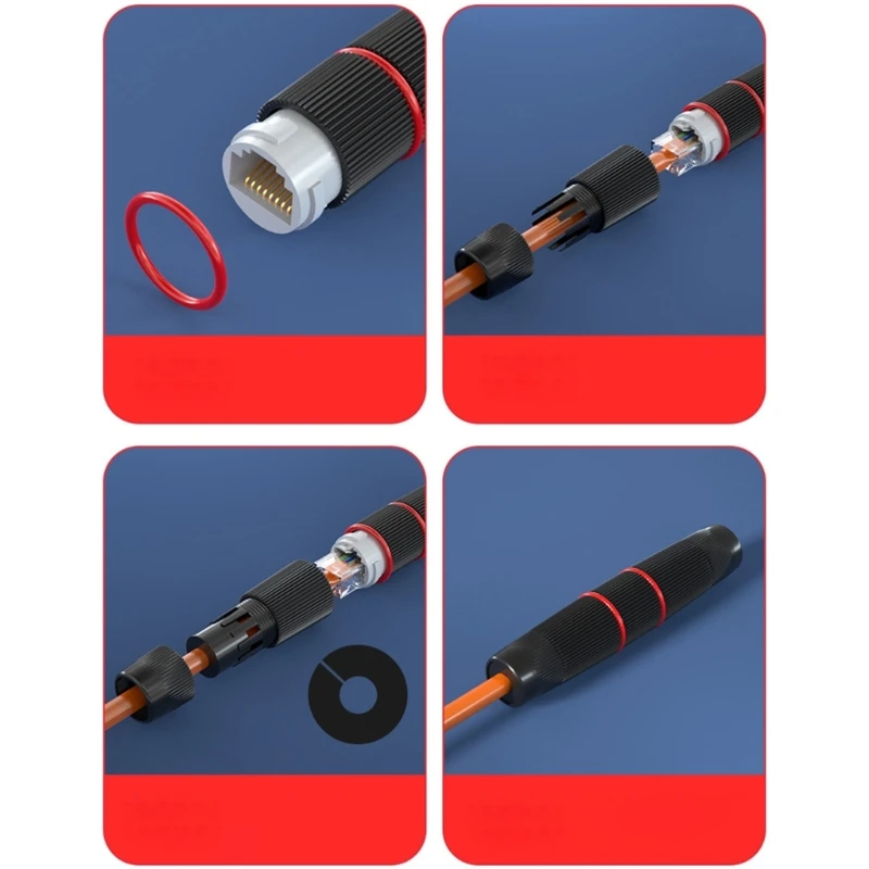 LAN Hitam RJ45 Konektor Kabel Jaringan WANITA Coupler Tahan Air ABS IP67 Tahan Debu Ethernet Adaptor Kepala Ganda Luar Ruangan