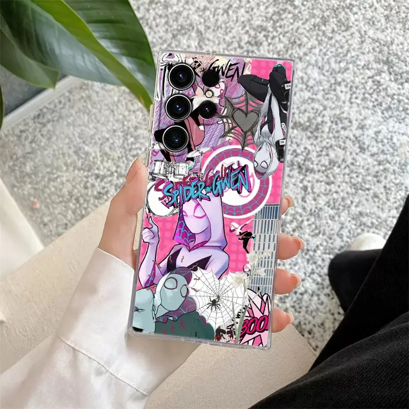 Miles Morales Spiderman Gwen S25Ultra Clear Case For Samsung Galaxy S25 S24 S23 Ultra S20 S21 FE S22 Plus A56 A36 5G Phone Cover