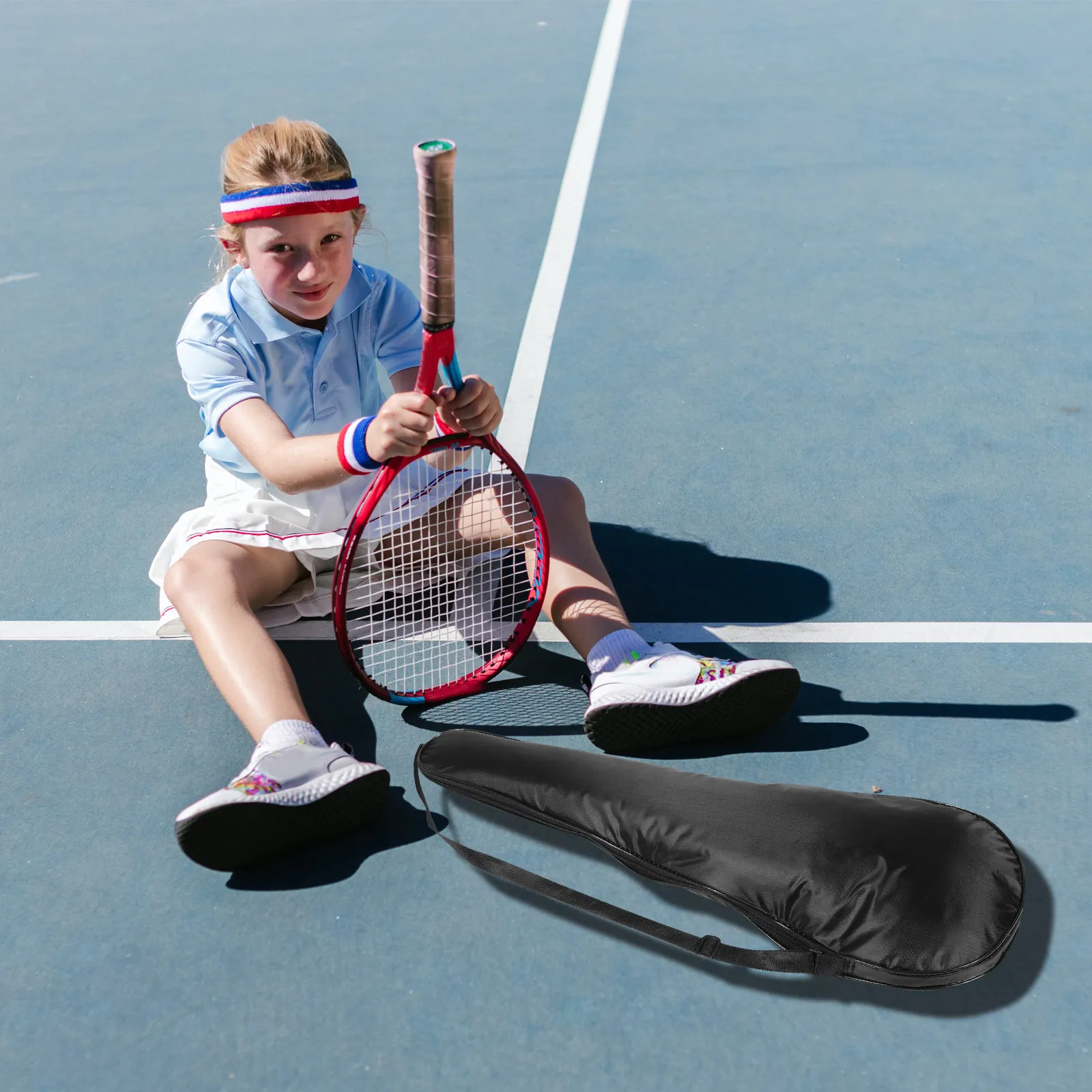 Tennis Racket Bag with Shoulder Strap Waterproof Wear-Resistant Oxford Material Racket Carry Pouch for Outdoor Sports Compact