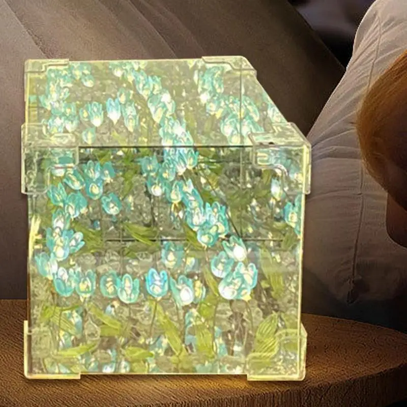 Flower Lamp LED Nightstand Lamp Handmade Rechargeable Tabletop Lighting Device Decorative Night Light for Living Room