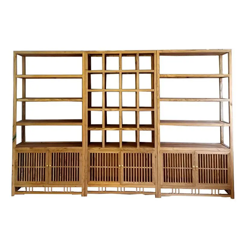Solid wood tea room Bogu rack with lamp bookcase partition shelf tea cabinet shelf tea cabinet display cabinet
