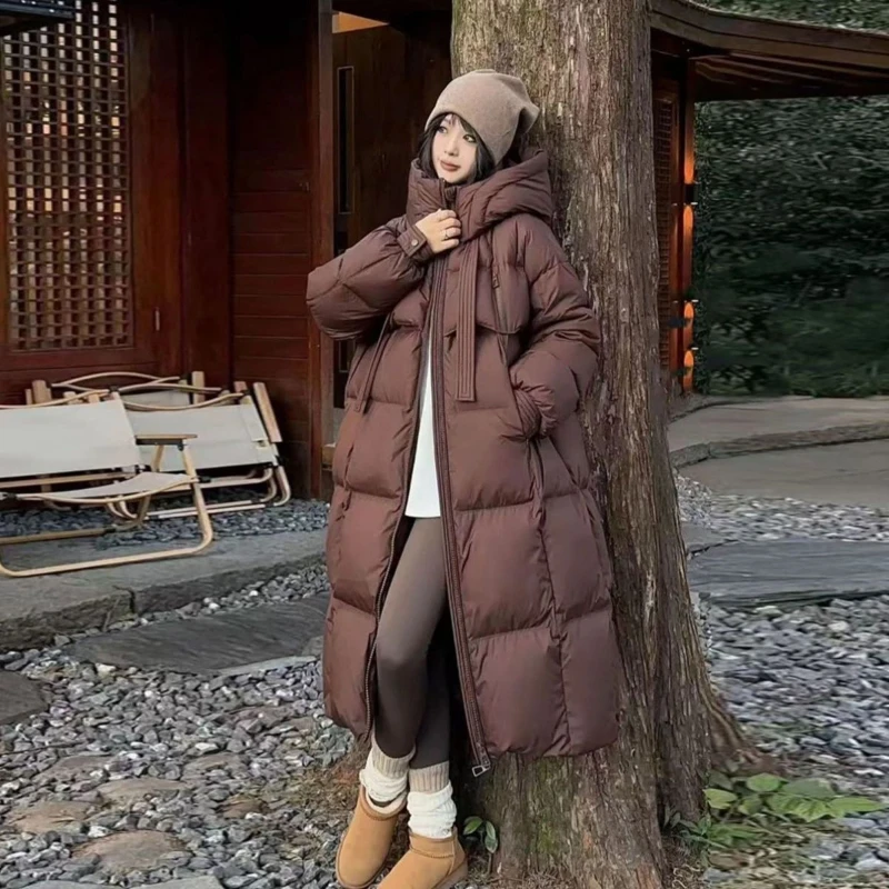 2025 Winter New Korean Style Women's Long Over Knee Thickened Down Cotton Padded Coat Plus Size Parkas