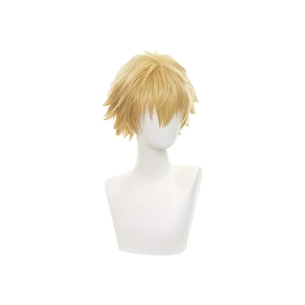 Synthetic Chainsaw Man Denji Cosplay Wig Golden Heat Resistant Layered Short Hair Halloween Carnival Comic Con Party Wigs Props