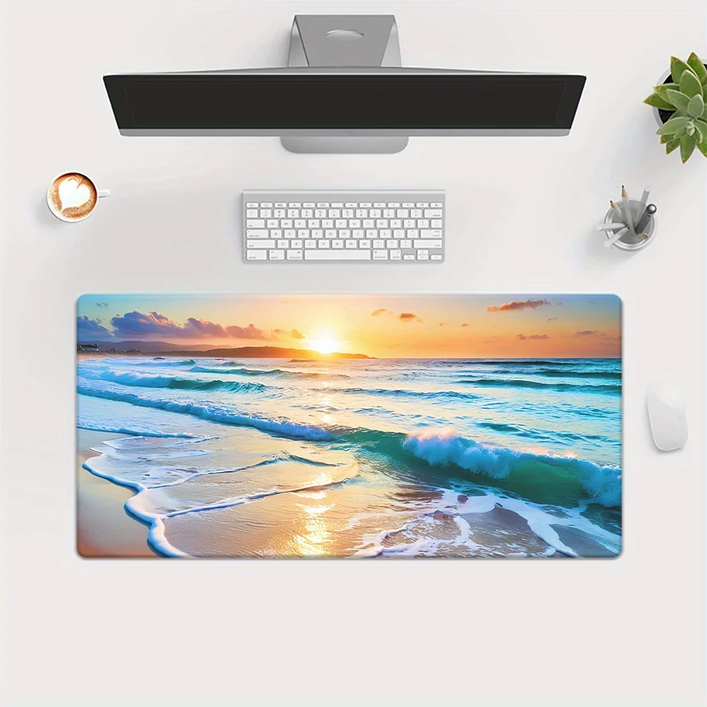 Beach Sunset Ocean Waves Extended Mouse Pad Non-Slip Rubber Desk Mat for Gaming Office