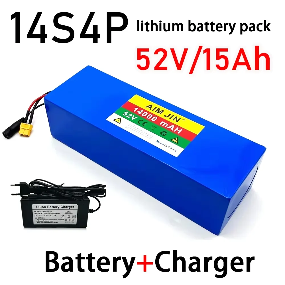 52V 14Ah battery pack with charger ,14S4P 18650 Lithium Battery Built-in BMS for Balance Car, Bike, Scooter, Tricycle