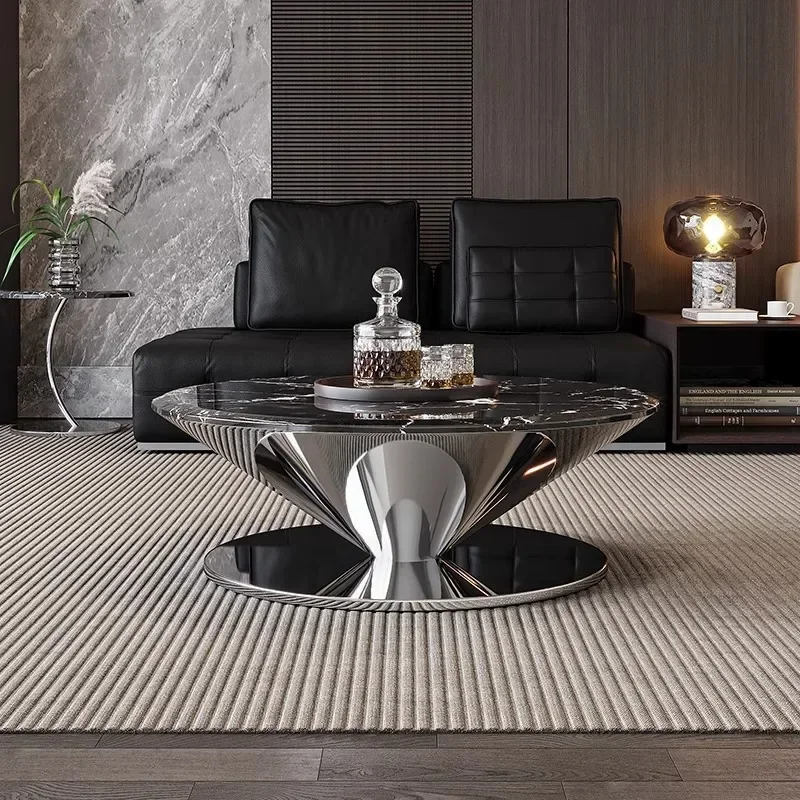 Marble round flying saucer coffee  living room home light luxury high-end designer stainless steel coffee