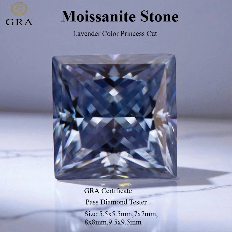 Wholesale Moissanite Stone Princess Cut Lavender Color Charms Gemstone Advanced Jewelry Rings Earrings Making Wholesale with Cer