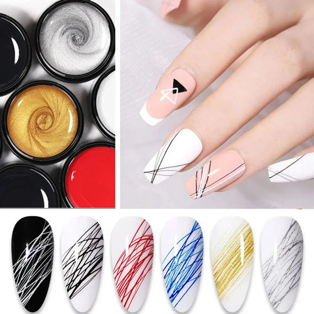 Dây Rút Gel Móng Tay Đen Trắng Mạng Nhện Gel Móng Tay Thiết Kế Nghệ Thuật Tranh Lót Keo Keo Phản Quang Top Coat