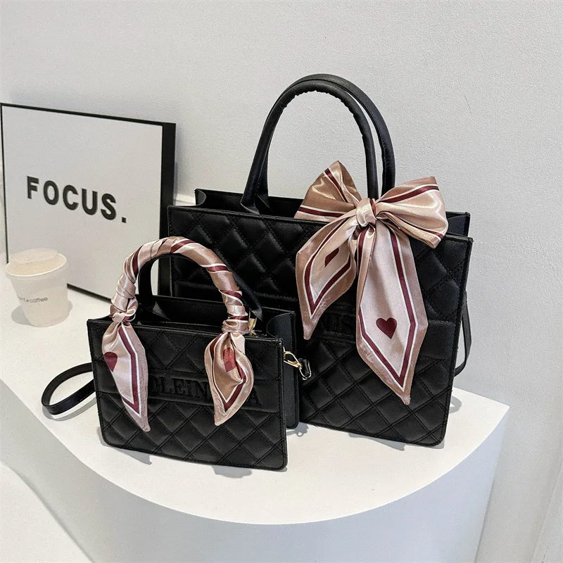 

Popular Fashion Diamond Grid Embroidery Thread Korean Version Gentle Temperament Scarf Handbag, New Tote Bags