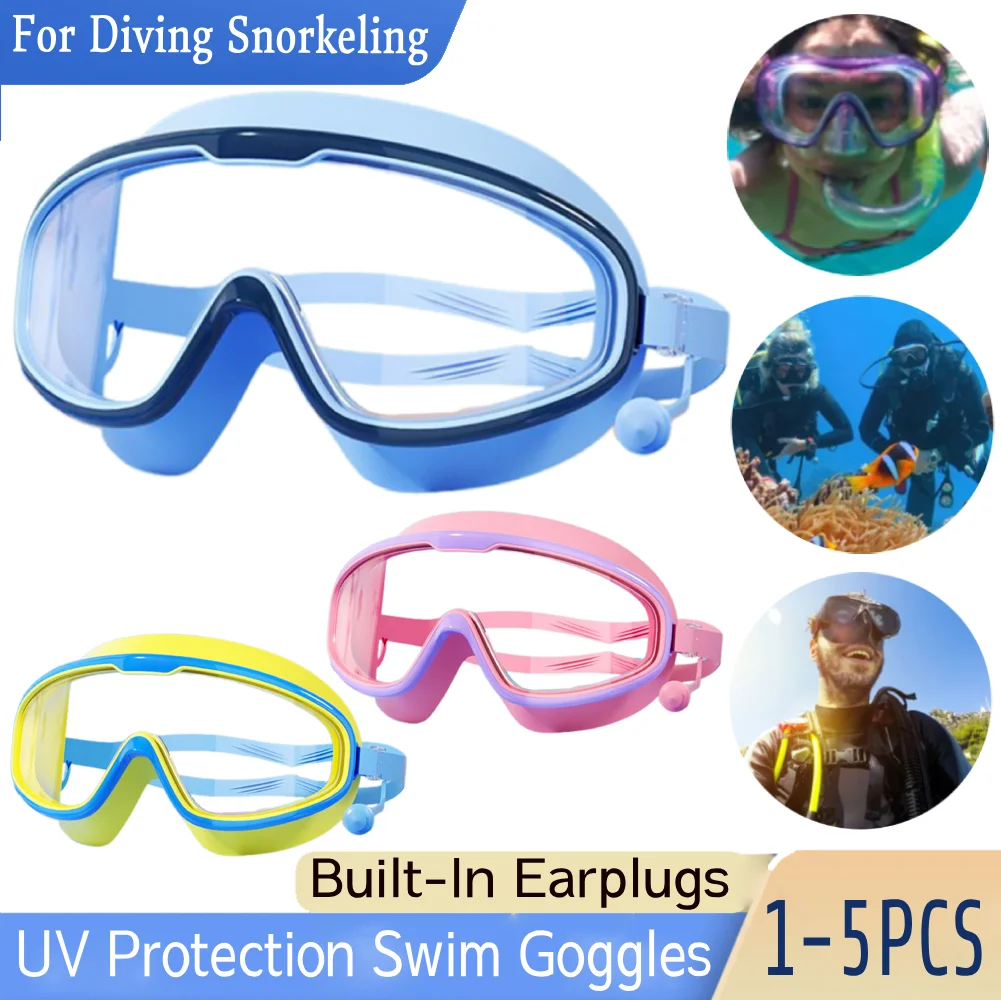 نظارات سباحة للحماية من الأشعة فوق البنفسجية، نظارات رياضية للسباحة مقاومة للماء مع سدادات أذن بإطار كبير للغوص والغطس للأطفال #2