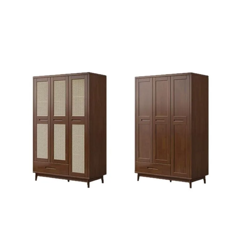 Wooden rattan wardrobe minimalist modern adult small apartment storage cabinet with drawer wardrobe