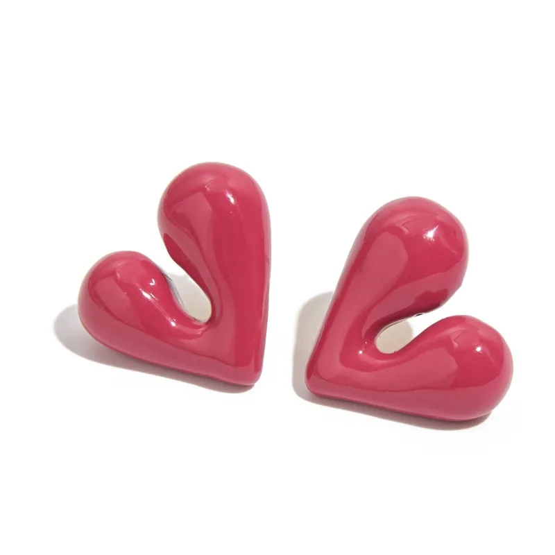 

Minar 2025 Hot Sale Pink Enamel Opening Love Heart Stud Earrings for Women Mujer Stainless Steel 18K Gold PVD Plated Non Tarnish