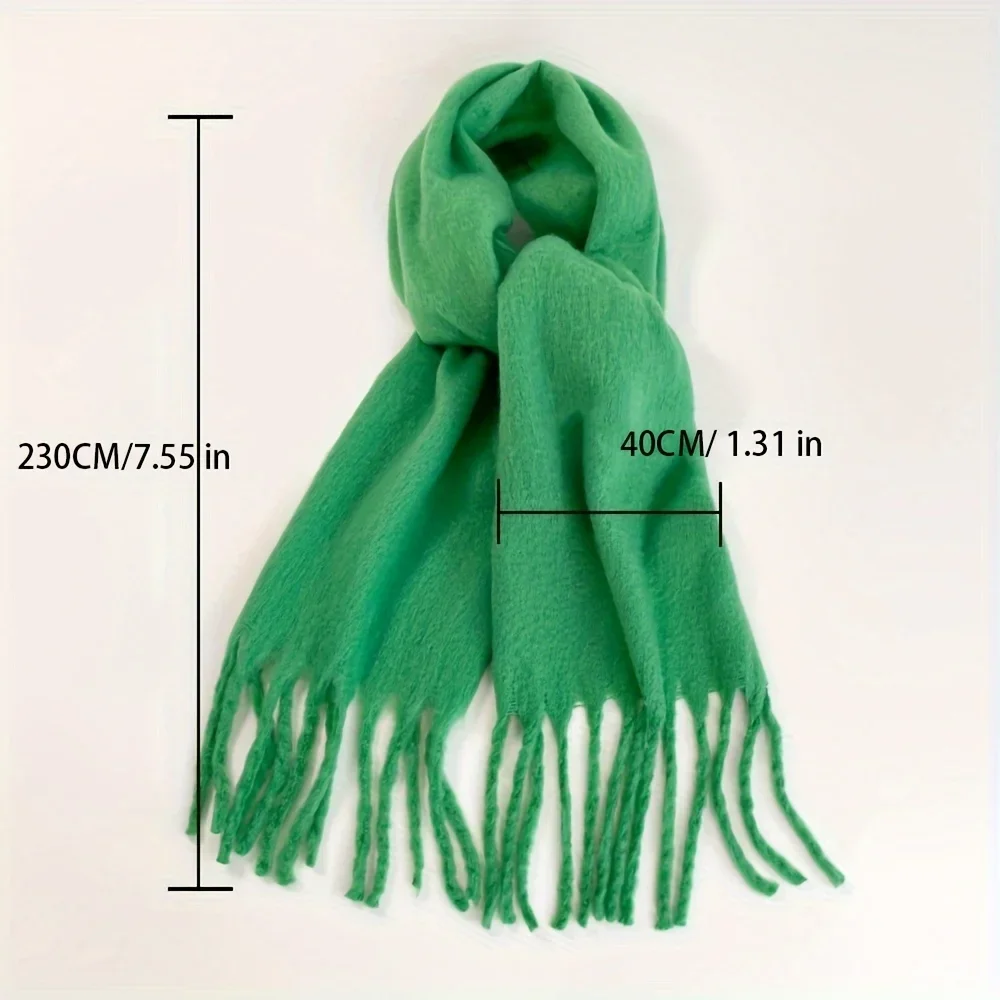 Simple Solid Color Chunky Scarf Imitation Mohair Thick Warm Tassel Shawl Autumn Winter Outdoor Coldproof Versatile Long Scarf