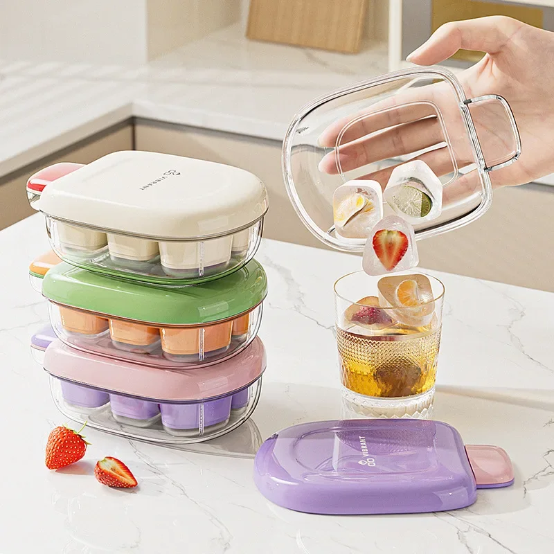 1pc Ice Cube Mold Ice-making Box Summer Household Cartoon Stackable Make Ice Cream Container Press Easy Demolding Ice Mould