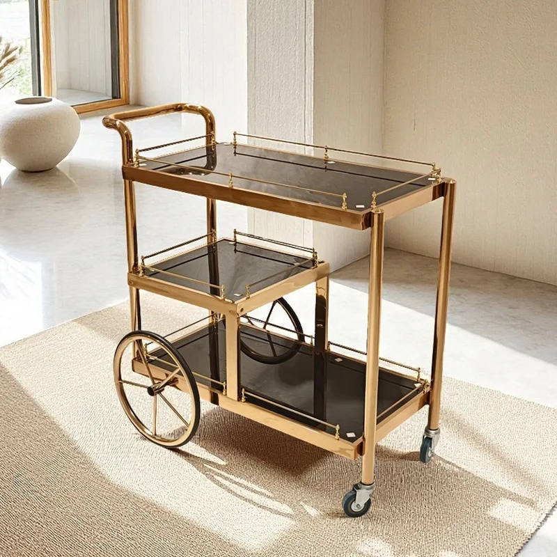 Source stainless steel dining car wine cart hotel service trolley tea cart European wine cart can be sent on behalf of