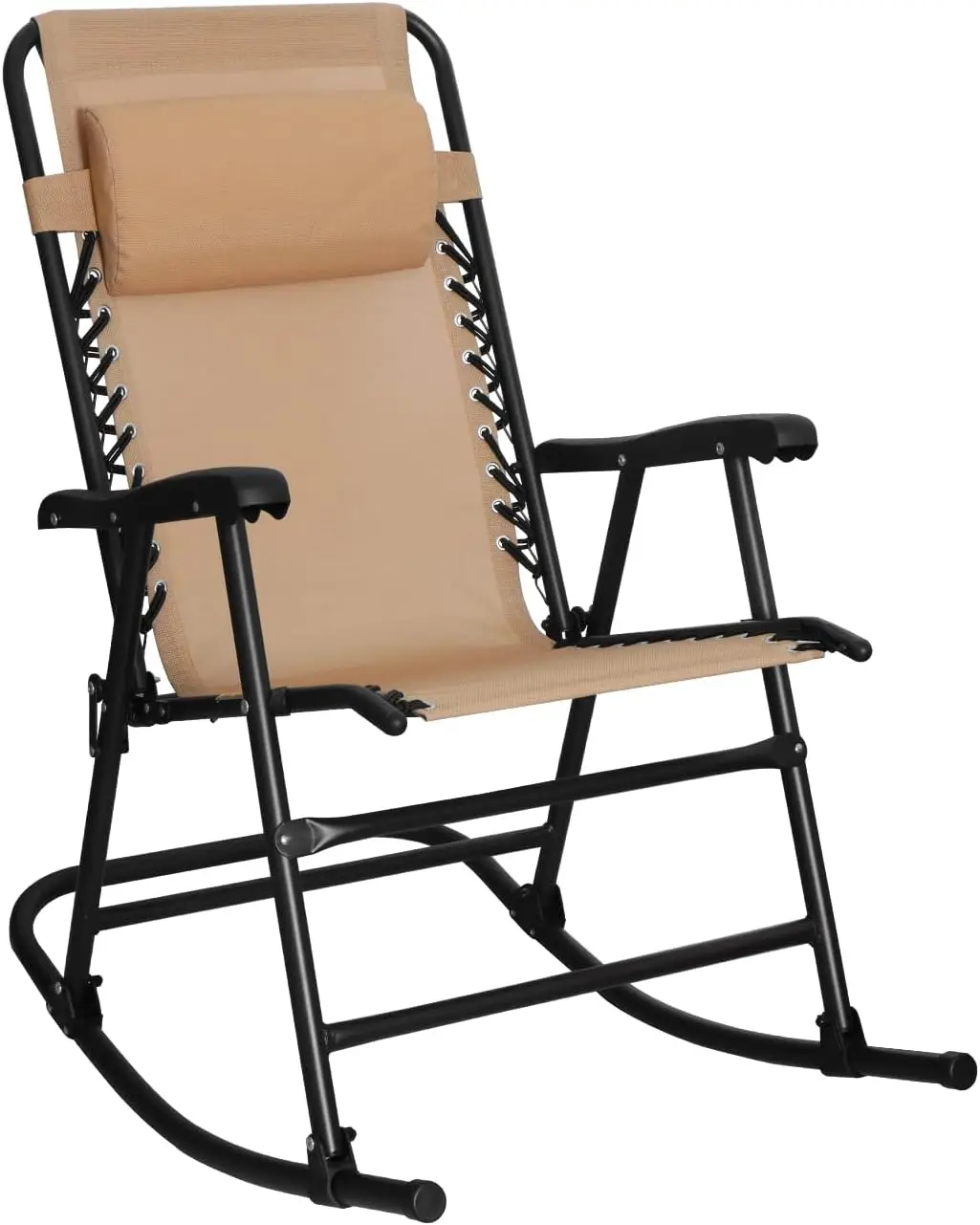 Klappbarer Lounge-Schaukelstuhl für die Außenterrasse mit Kissen, erschwingliche Klappstühle, Beige, 33,6 x 37,4 x 26 Zoll