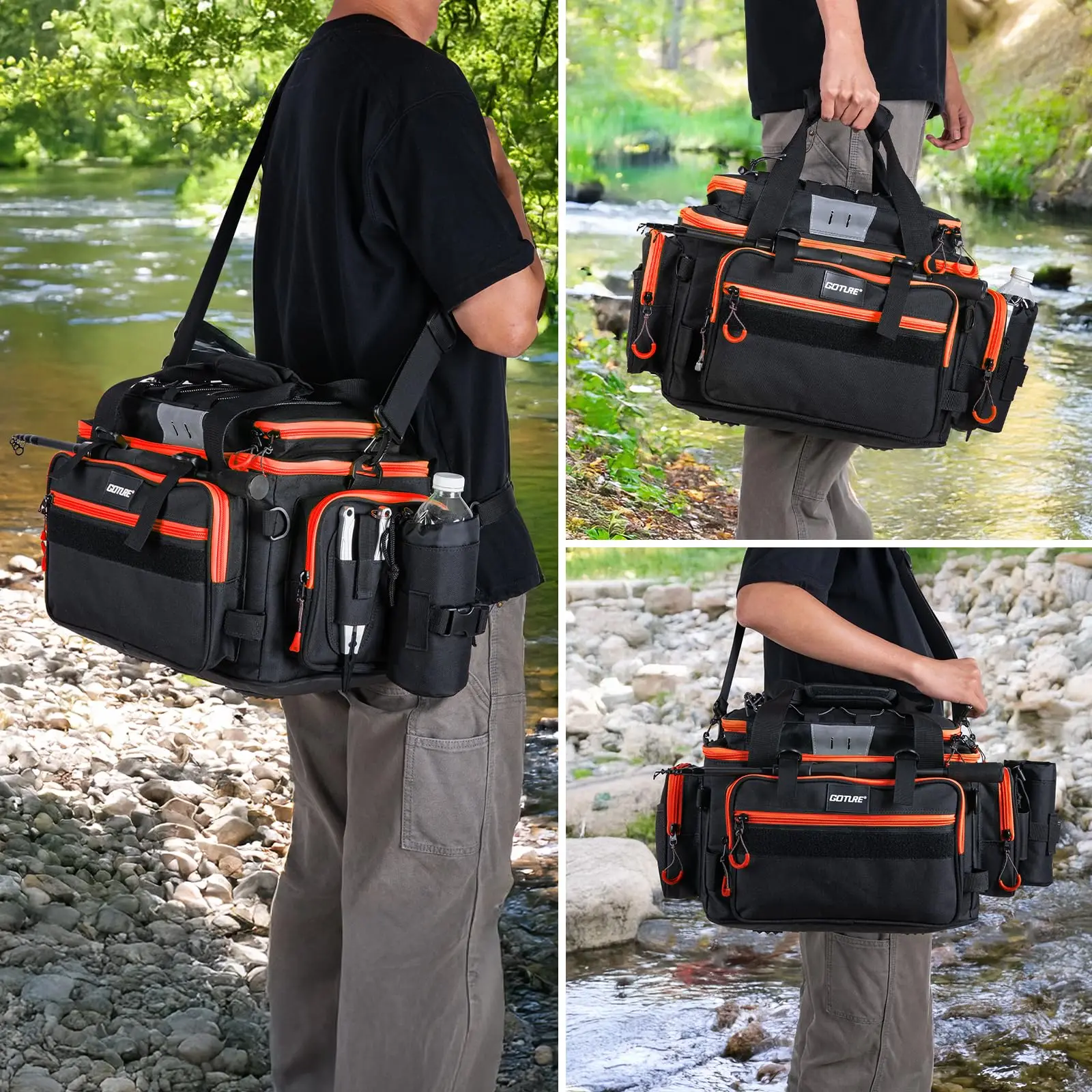 Goture Fishing Tackle Bag, 600D Water-Resistant,  Shockproof Tackle Storage Shoulder Bag with Pliers Storage,Multifunctional Bag